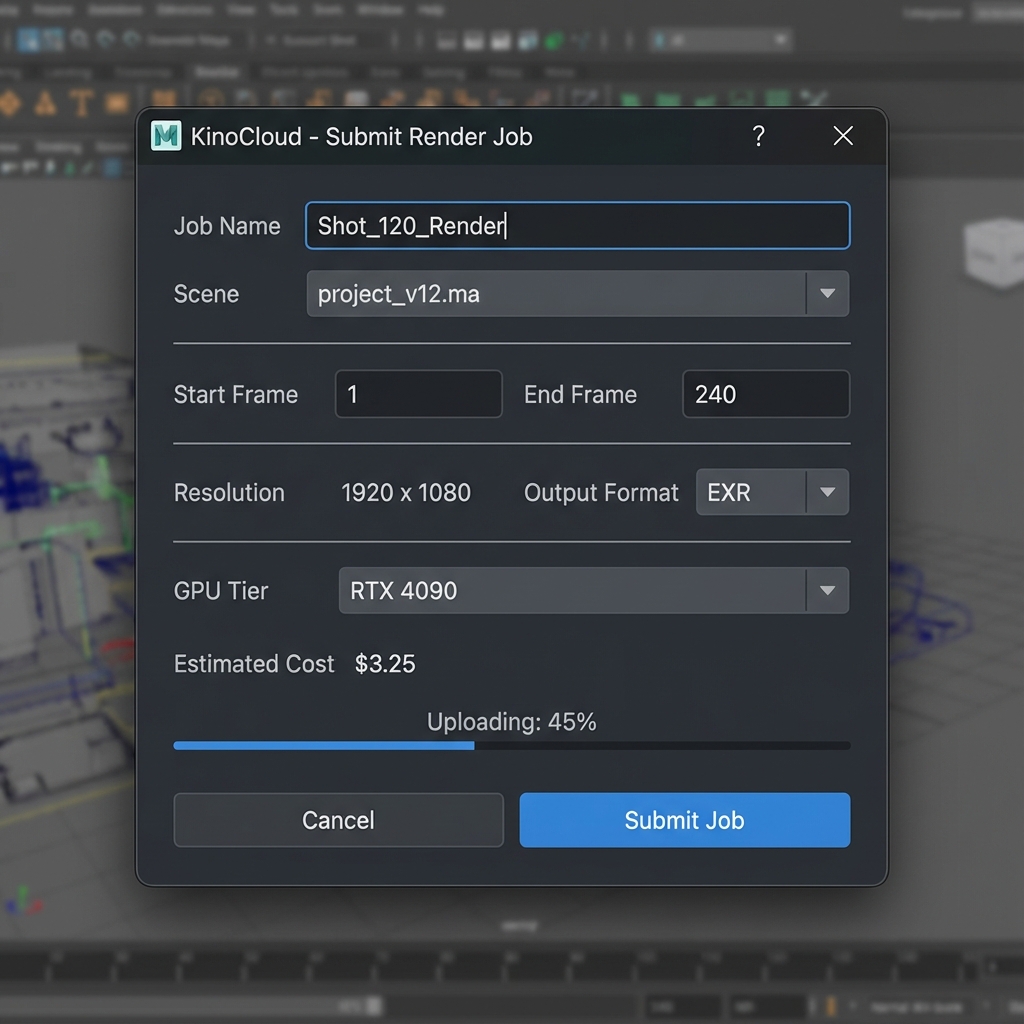 KinoCloud Maya Plugin UI